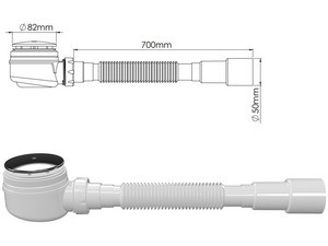 Сифон для душевого поддона выпуск 80 мм, выход гибкая труба 1 1/2" - 40/50мм, NOVA