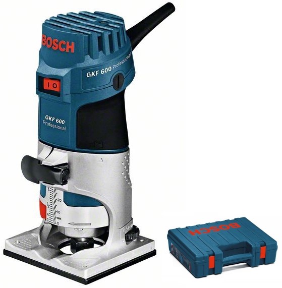 Фрезер кромочный BOSCH GKF 600 в чем. + аксессуары (600 Вт, цанга 6/8 мм, 33000 об/мин)