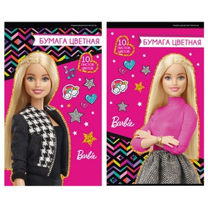 Бумага цв. Игр наб д/дет тв 10цв 10л (2 мет) "Barbie"