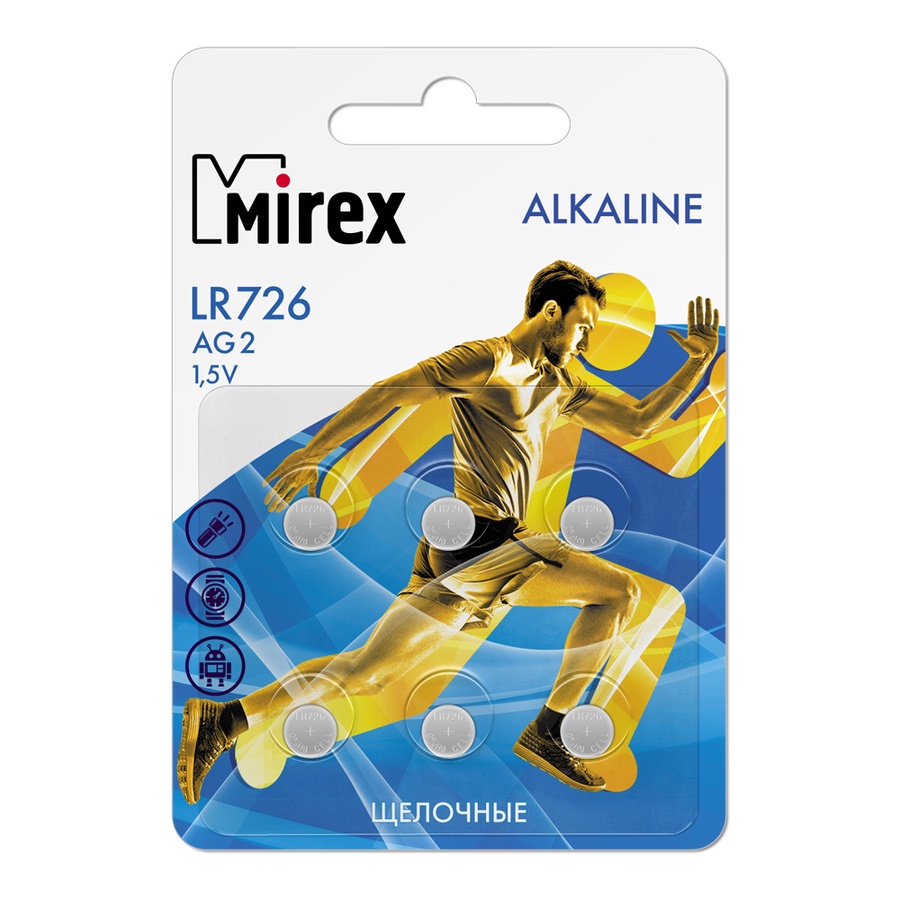 Батарейка щелочная MIREX AG2/LR726 6ВР Китай