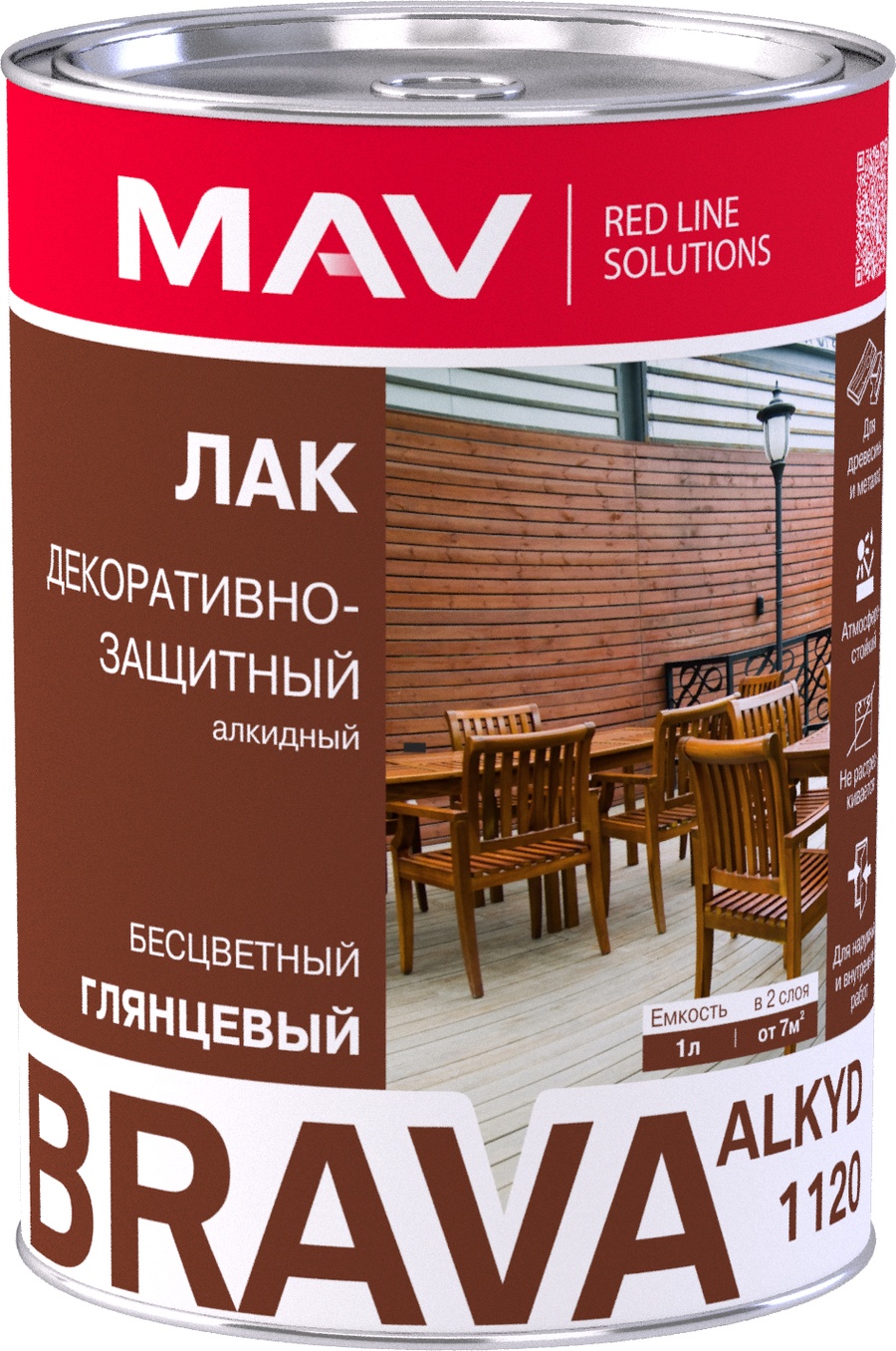 Лак BRAVA ALKYD 1120 декоративно-защитный (ПФ-1120) бесцветный глянцевый 1,0 л (0,7 кг)