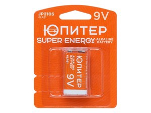 Батарейка 6LR61 (6LF22) 9V alkaline 1шт. ЮПИТЕР (крона)