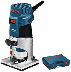 Фрезер кромочный BOSCH GKF 600 в чем. + аксессуары (600 Вт, цанга 6/8 мм, 33000 об/мин)