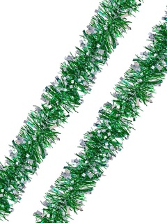 Мишура новогодняя зеленая с серебром 7,5*200 см арт. 75783 