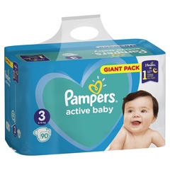Детские подгузники, размер S3 (6-10 кг), 90 шт PAMPERS Active Baby Giant Pack 